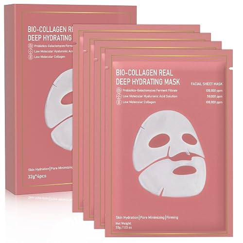 Nityrliv Collagen Face Mask, 4 Pack Bio-Collagen Real Deep Mask Overnight Hydrating Face Mask for All Skin Types,Original Hydrating Collagen Face Mask