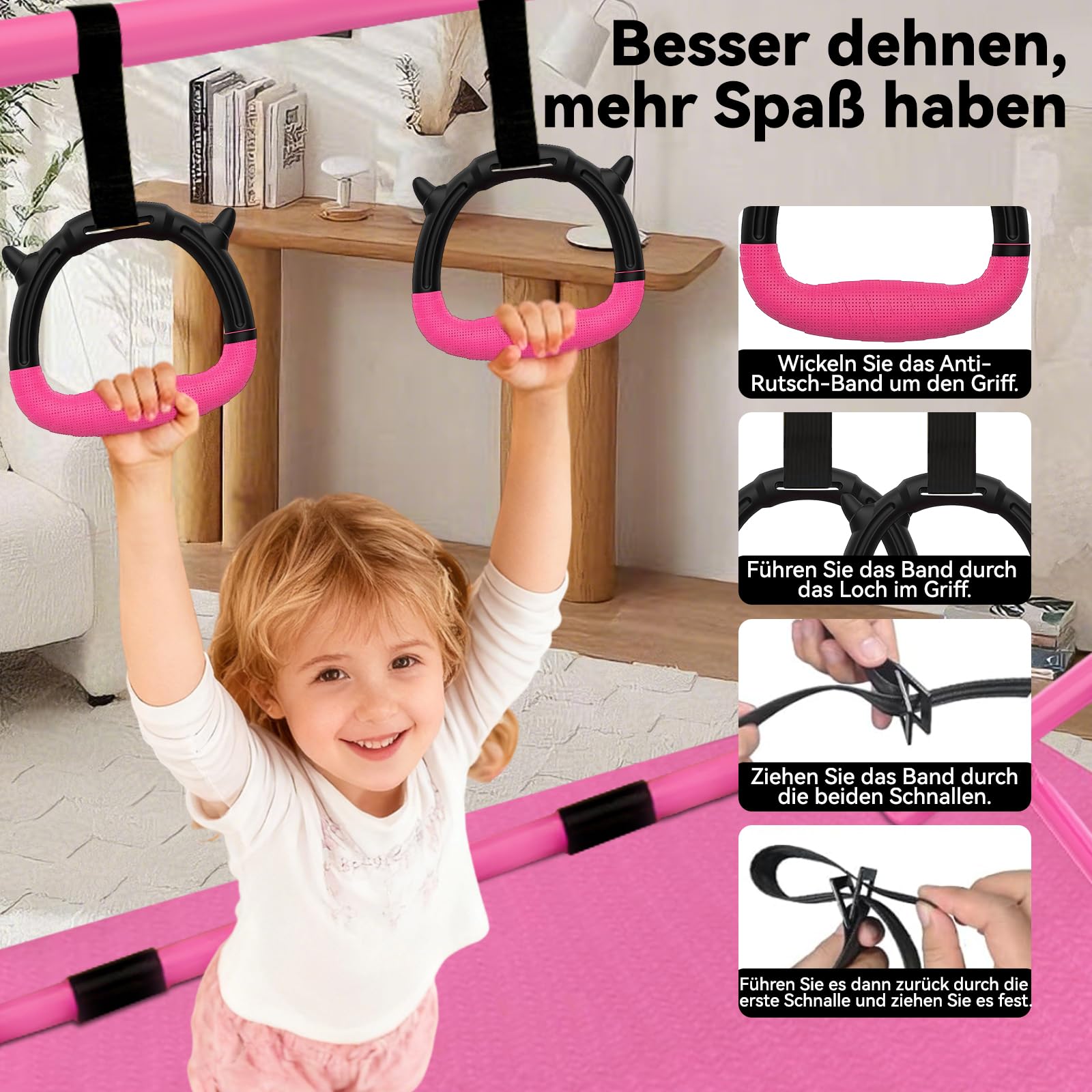 WATBKHE Gymnastikstange, verstellbare und Faltbare Reckstange mit Ringen, Gymnastics Bars Turnreck, erweiterbare Turnstange für Heimtraining, Reckstange Kinder für Indoor & Outdoor, mit Matte