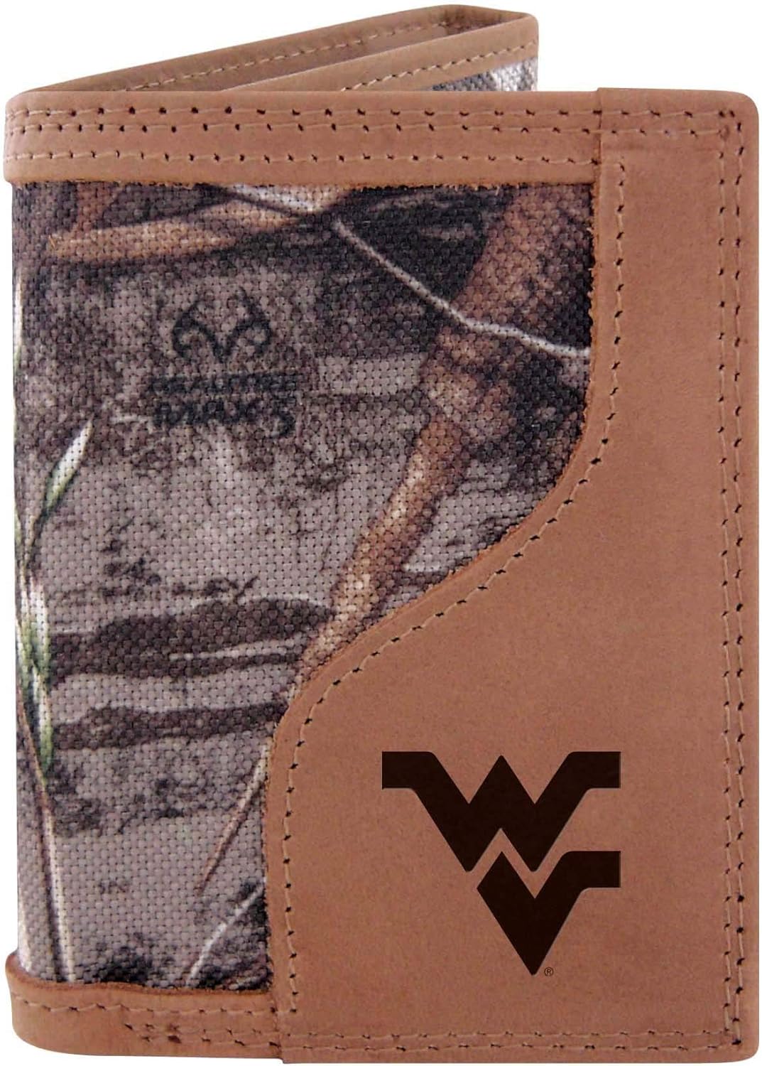 West Virginia Mountaineers Trifold Realtree Max-5 Camo & Leather Wallet - Zep-Pro - NCAA