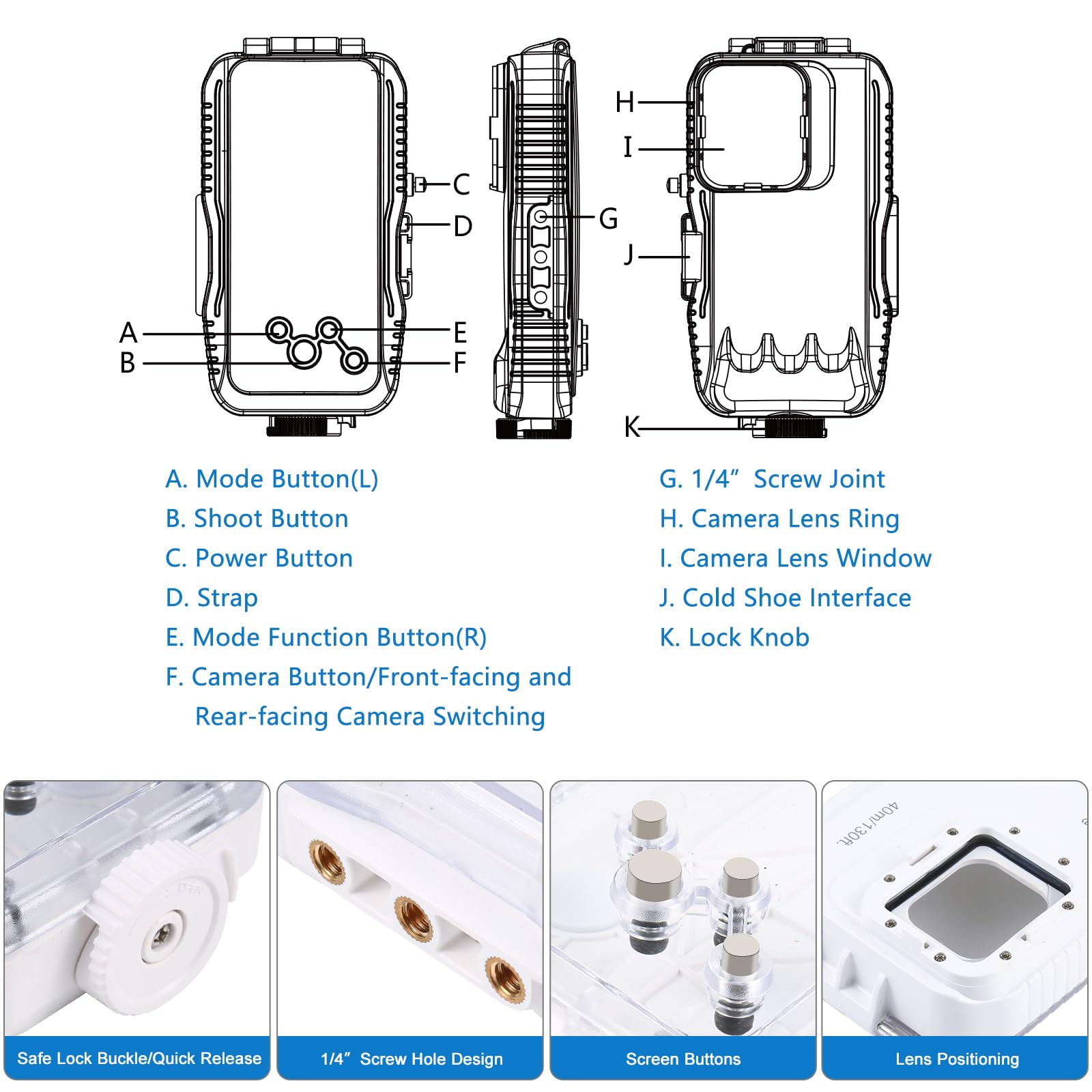 PULUZ Coque de plongée étanche sous-Marine 6.1 pour iPhone 15 15 Pro
