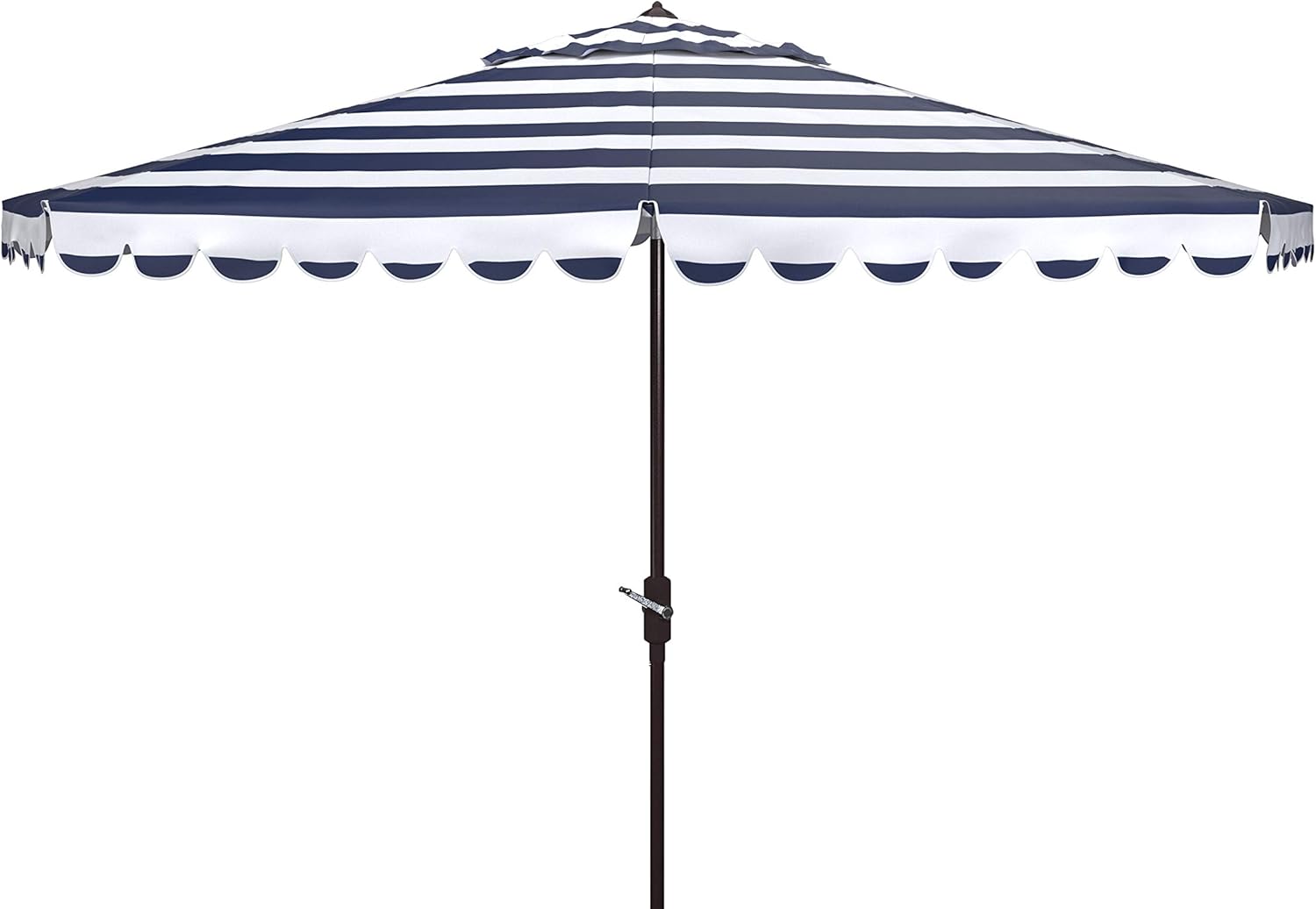 SAFAVIEH Outdoor - Vienna 11-Foot Round Crank Umbrella - Navy & White Canopy - Brown Aluminum Pole - Scalloped Striped Trim Design - Ideal for Patio, Deck, Poolside, Backyard (PAT8111C)