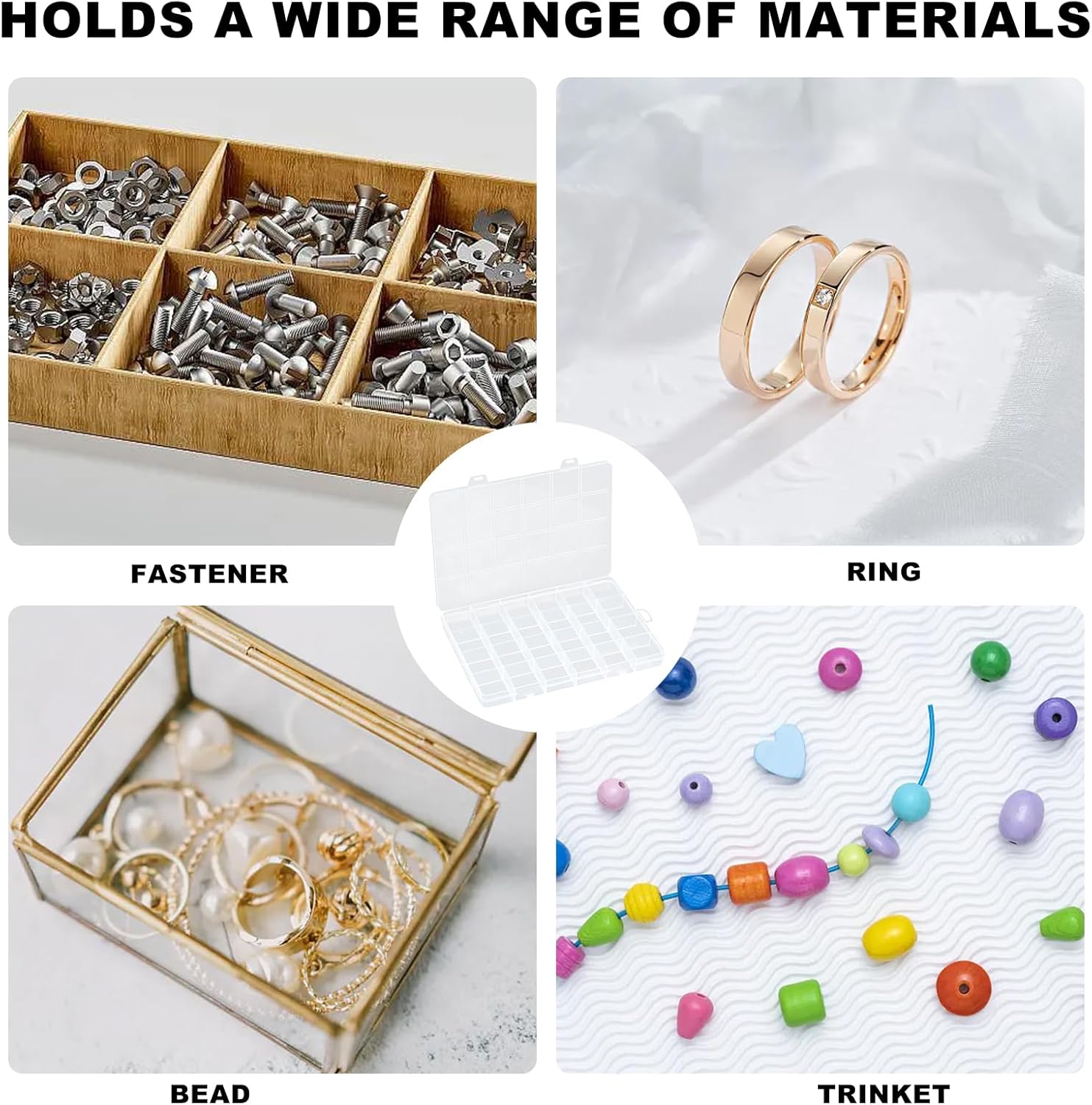 2 Pcs 24 Grids Small Compartment Craft Case, Plastic Organiser Storage Box, Clear Bead Container, Organizer Storage Container with Dividers for Beads, Crafts, Buttons (24 Grids)