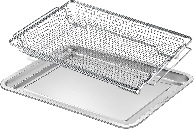 W11548747 Piezas de repuesto para cesta de freidora de aire para piezas de horno Whirlpool Kitchenaid Maytag Jenn-Air Bandeja para freidora de aire con bandeja de goteo W11692811 Bandeja para hornear de horno con cesta de malla de acero inoxidable 304