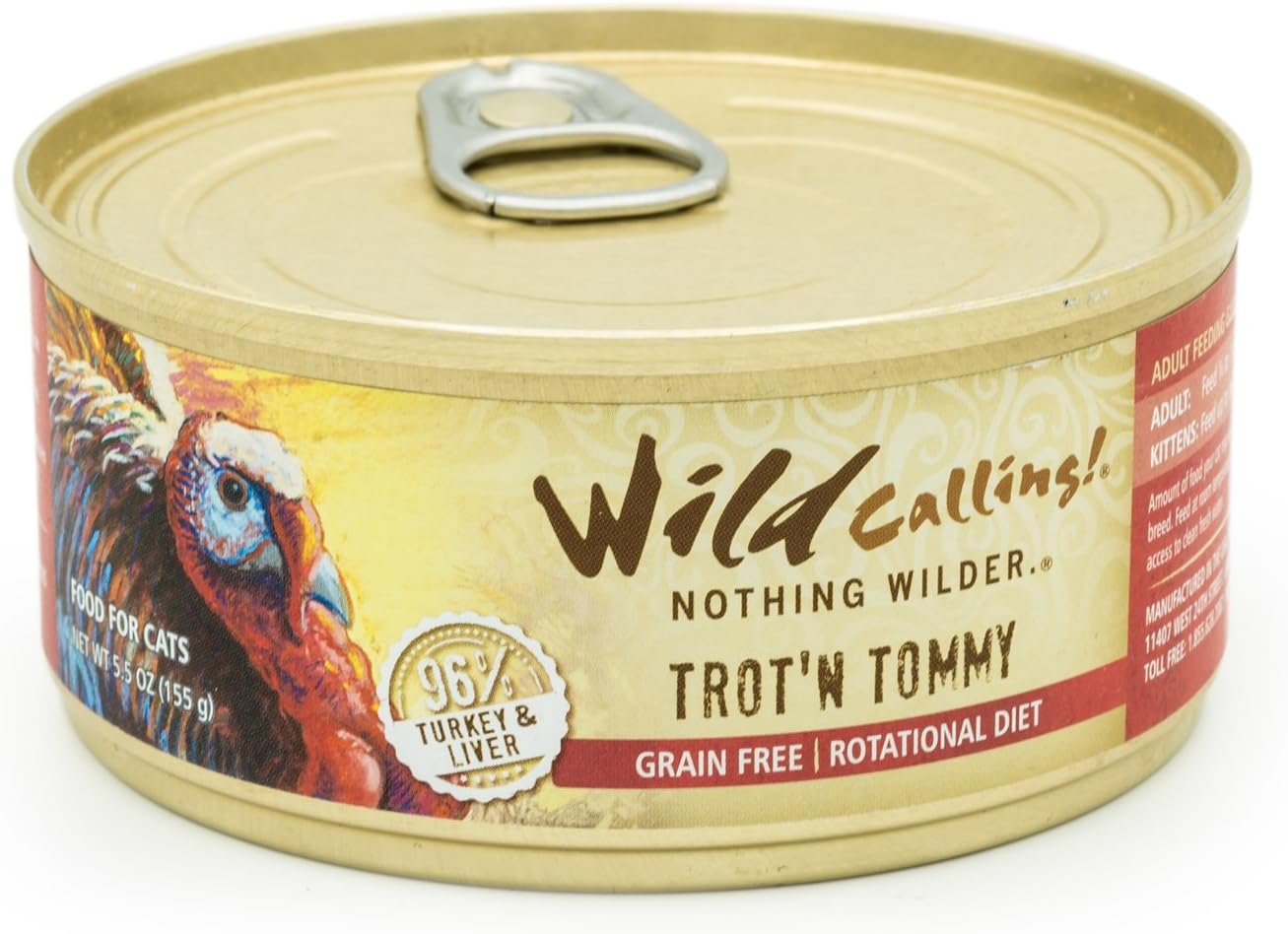 Wild Calling! - Trot-N Tommy 96% Turkey, Natural Flavor, Wet Canned Cat Pet Food - A Grain and Gluten-Free Fancy Feast for Your Cat - 24…