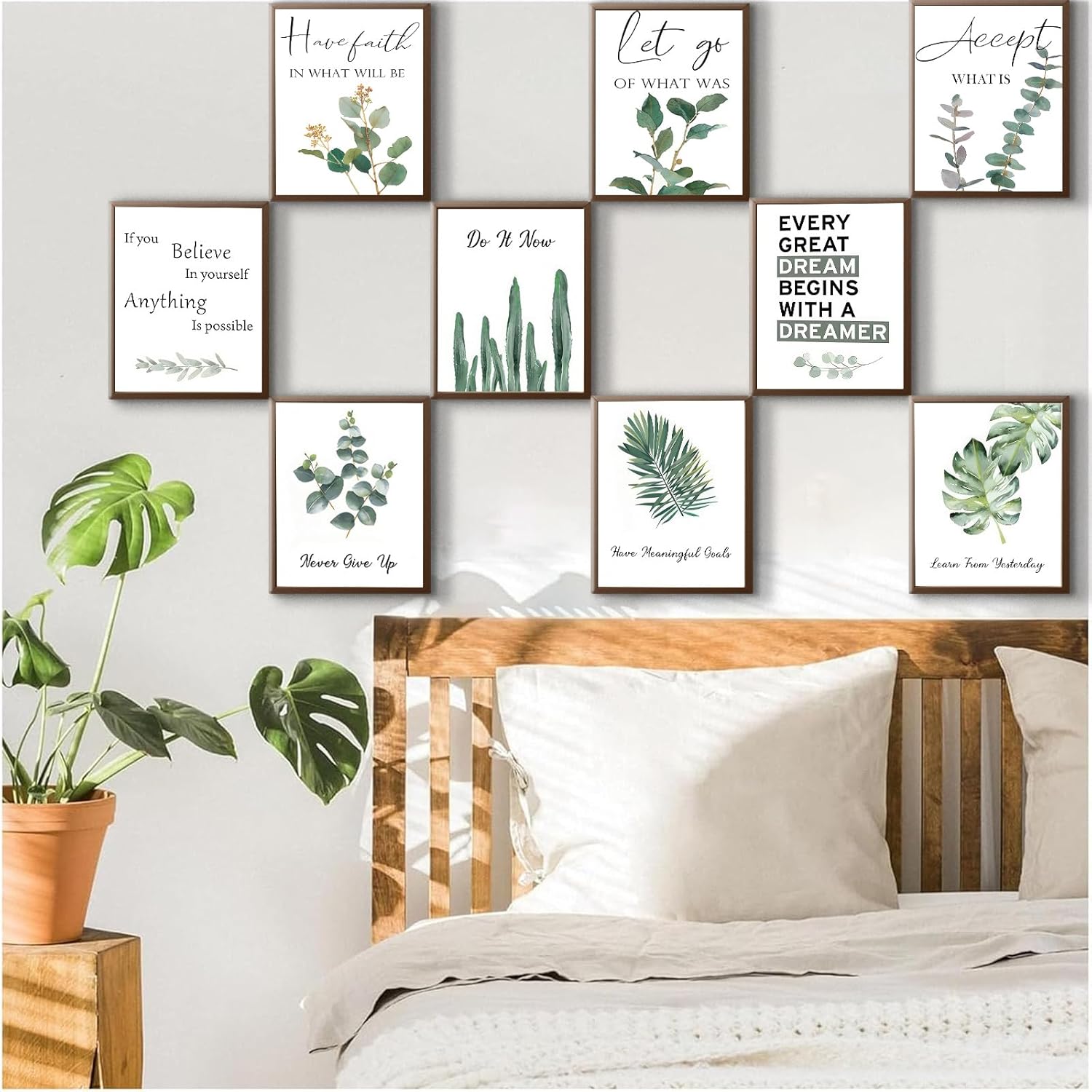 9pcs Inspirational Wall Art Motivational Quotes Wall Decor for Office Inspirational Eucalyptus Leaves Sage Poster Never Give Up Canvas Prints Painting Picture for ClassroomBedroom 12x16in Unframed