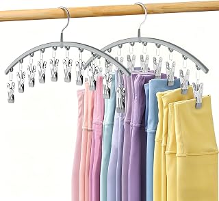 Volnamal Legging Organizer for Closet, Metal Yoga Pants Hanger w/Rubber Coated 2 Pack w/10 Clips Hold 20 Leggings, Hangers Space Saving Hanging Closet Organizer for Closet Organizers and Storage-Grey