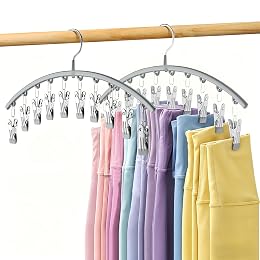 Volnamal Legging Organizer for Closet, Metal Yoga Pants Hanger w/Rubber Coated 2 Pack w/10 Clips Hold 20 Leggings, Hangers Space Saving Hanging Closet Organizer for Closet Organizers and Storage-Grey
