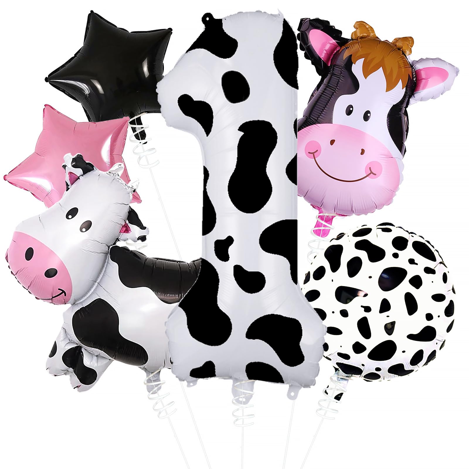Cow Balloons Cow Print Balloons 40 Inch Pink Number 1 Foil Latex Balloons Set for Girls Holy Cow Im One Birthday Decorations