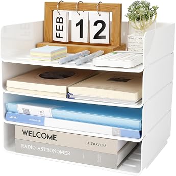 Stackable Letter Tray White Pack of 4 A4 Made of PET