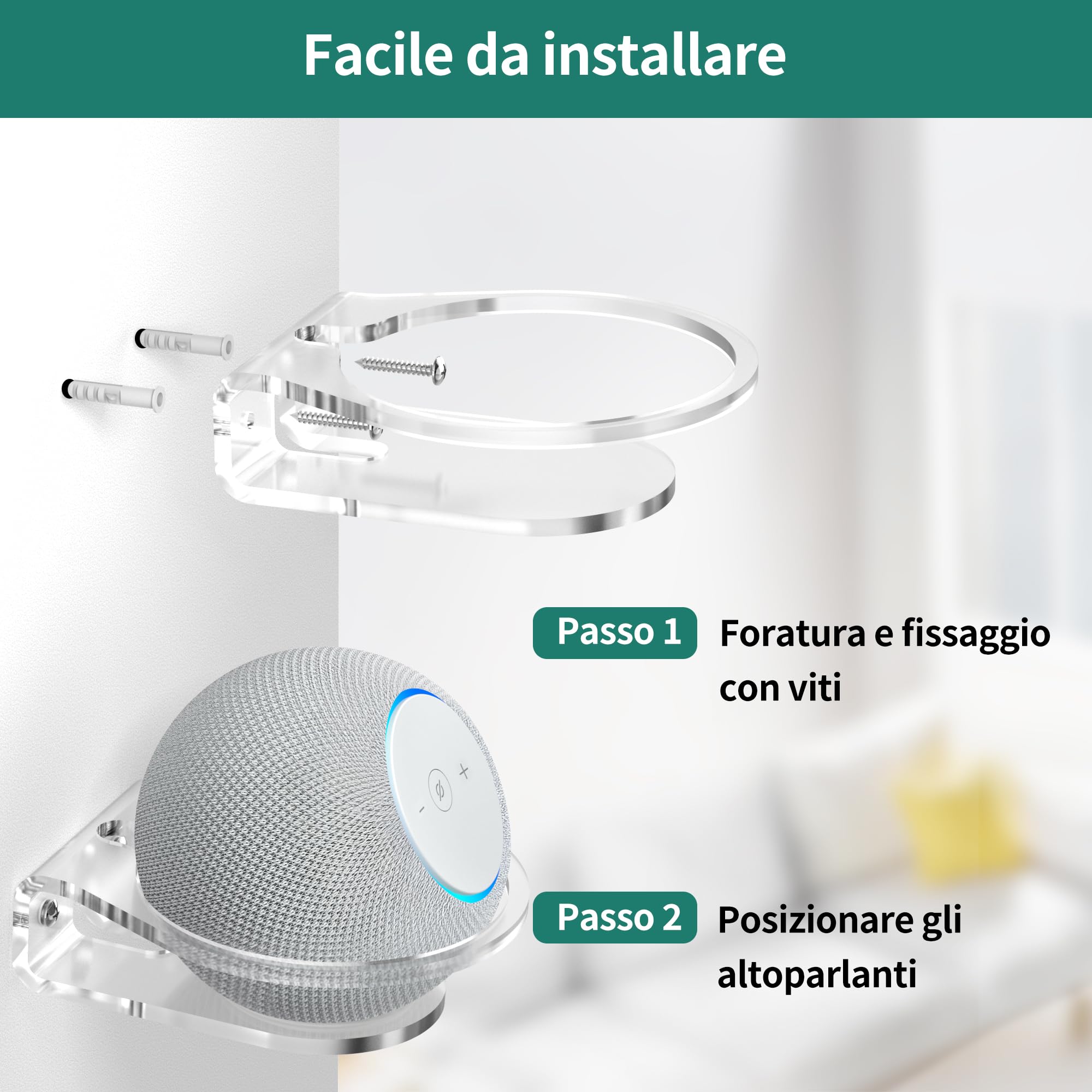 HomeMount Supporto da Parete per Dot 4ª/5ª Gen, Dot Max e HomePod Mini, Staffa Altoparlante in Acrilico Trasparente