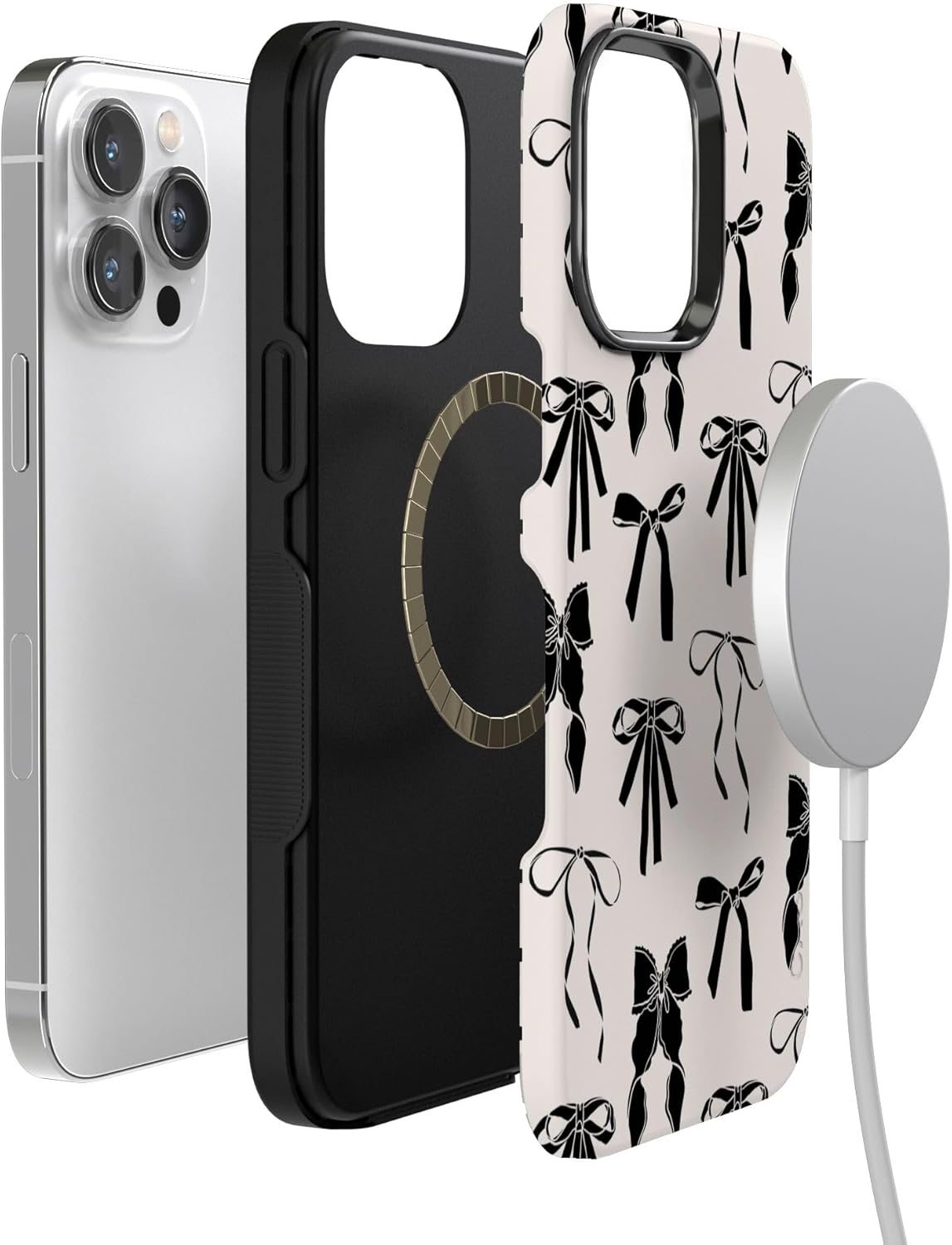Casely iPhone 14 Pro Case | Goth Girlie | Black Bows | Bold Protective Design | Compatible with MagSafe