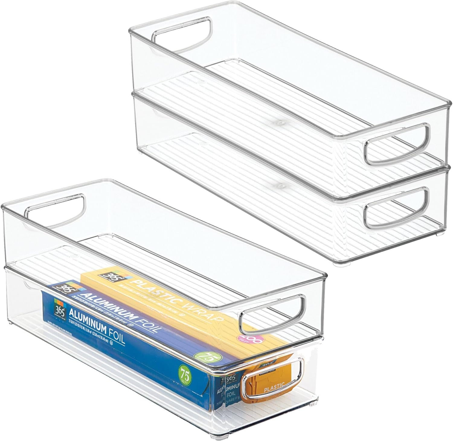 iDesign Stackable Pantry Bin with Handle for Kitchen Cabinet or Fridge, Set of 4, Clear, Made in USA