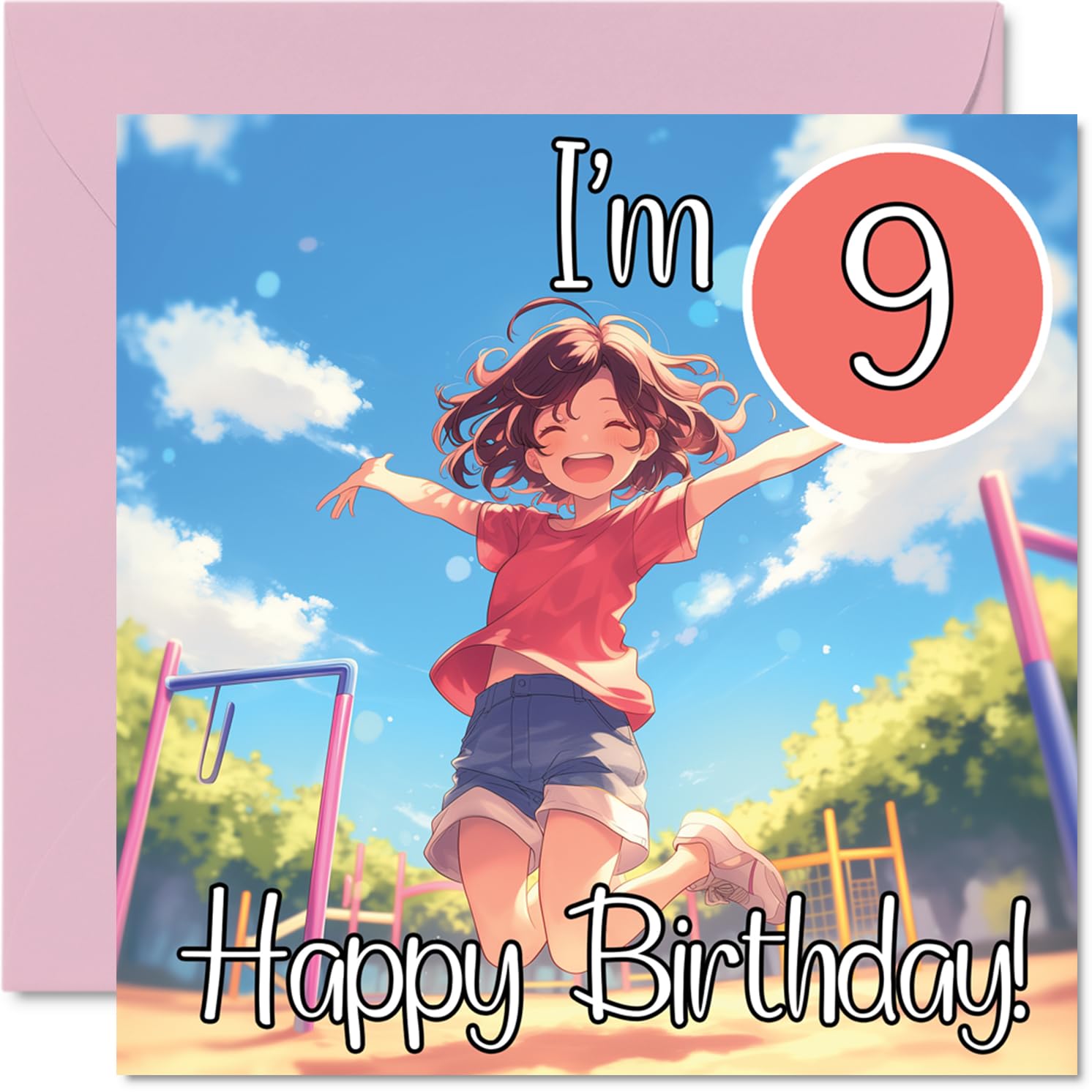 9th Birthday Cards for Girls - Anime Kid - Happy Birthday Card for 9 Year Old Girl Goddaughter Step Daughter Daughter Granddaughter, 145mm Bday Greeting Cards