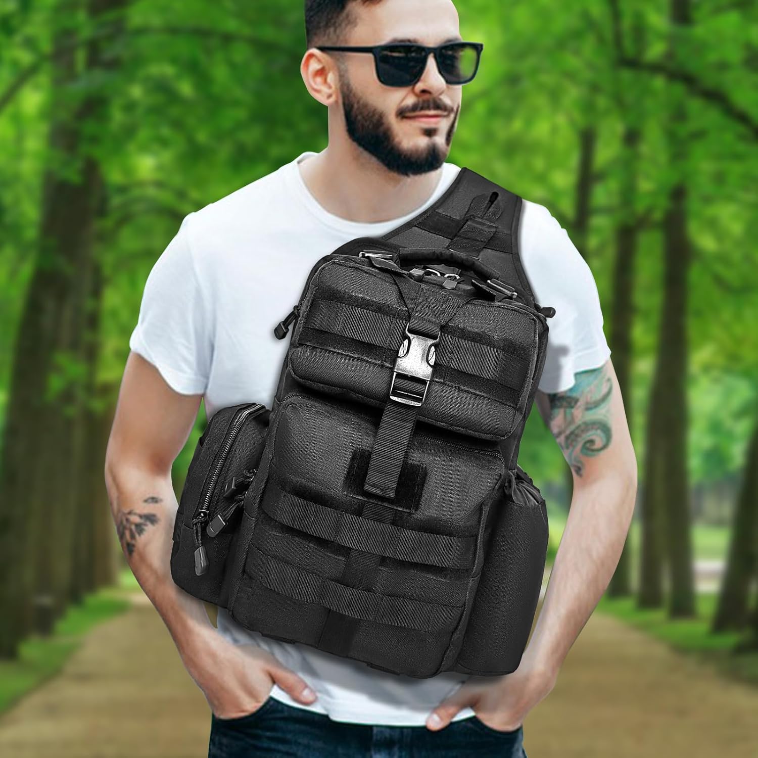ALVOD Tactical Sling Bag - Military Shoulder Backpack with Large Size for Hiking Fishing and Outdoor