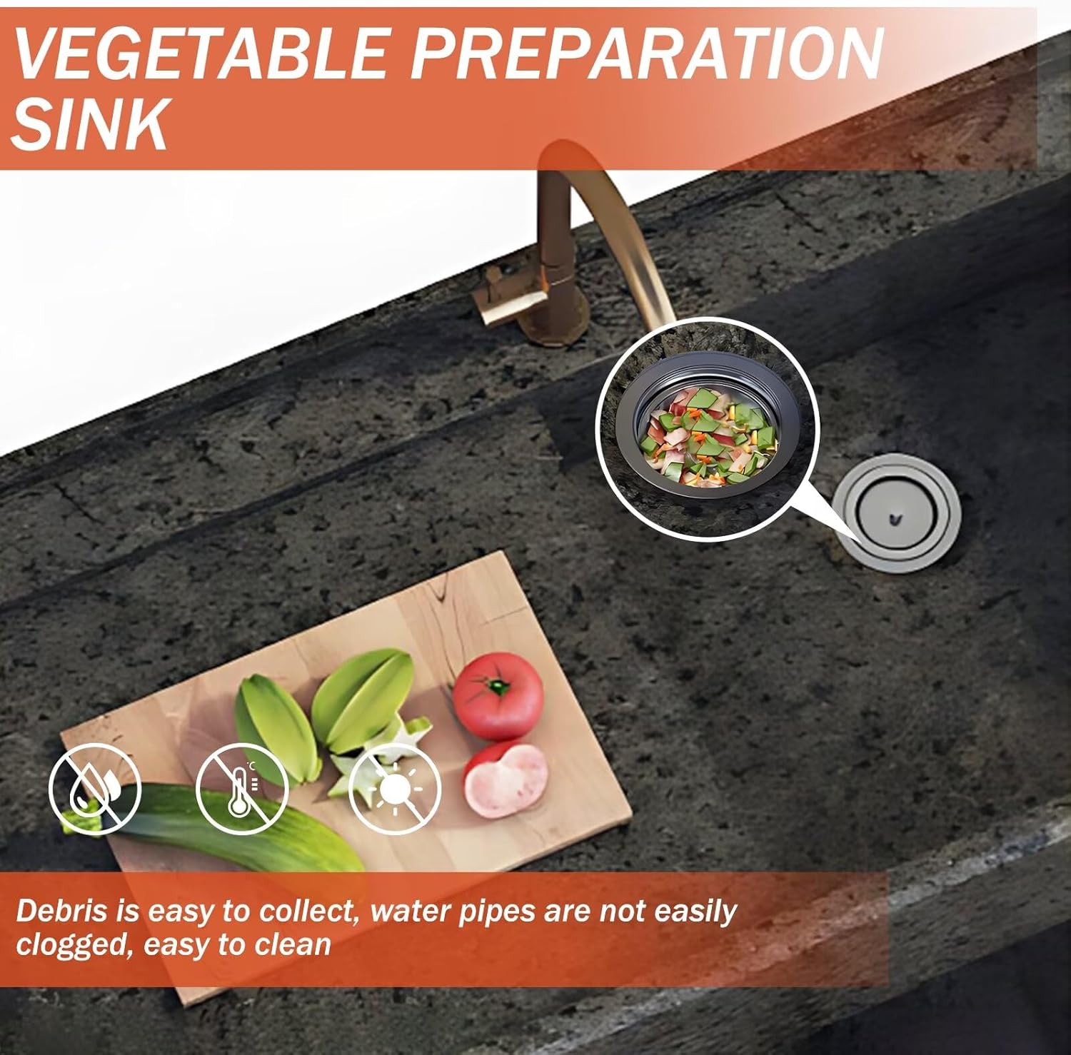 Outdoor Kitchen Cabinet - Kitchen Cabinet with Countertop Includes Black Textured Rock Countertop & Wood Grain Grille Door,Outdoor Table Includes Two Integrated Sinks(59.05IN)