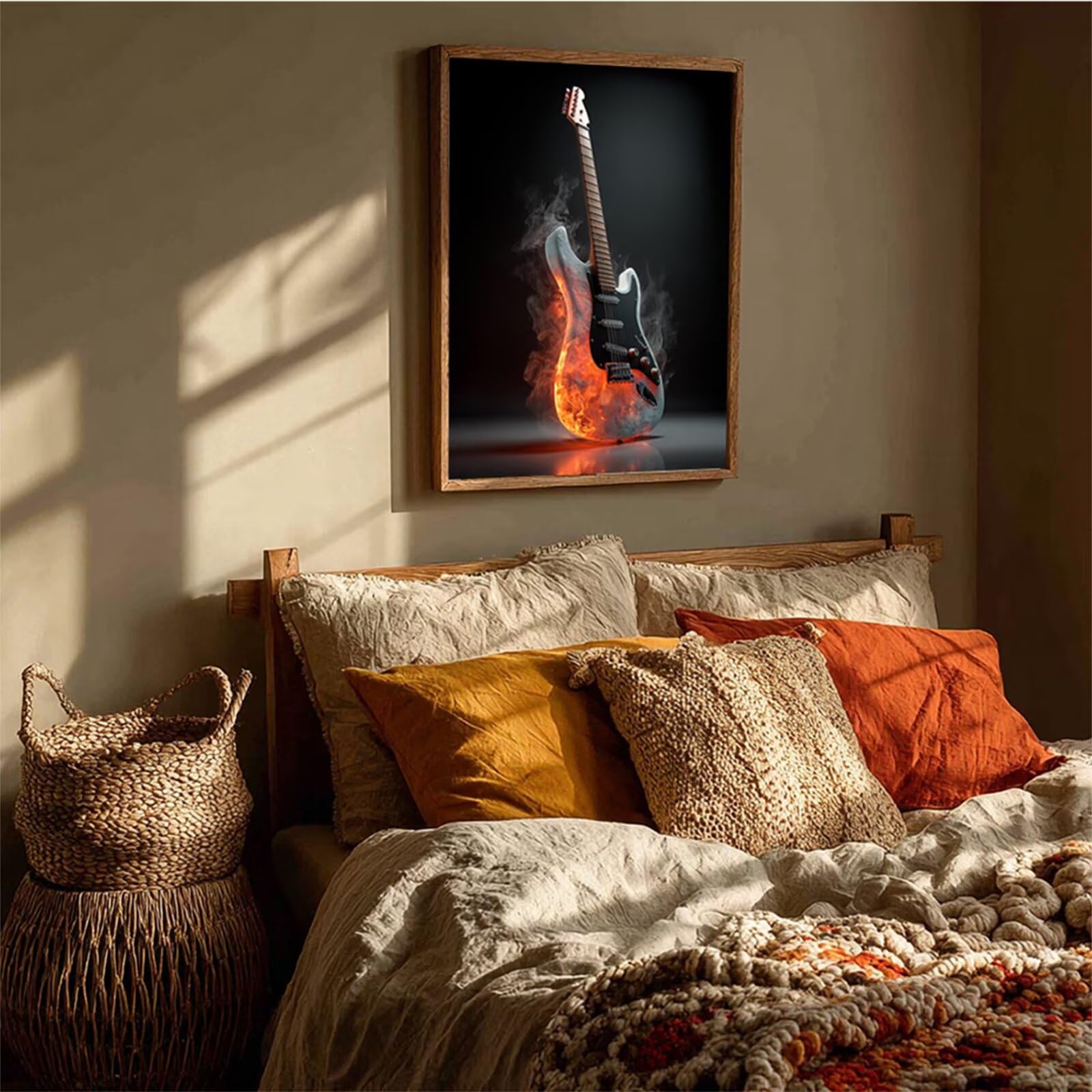 Flamme malowanie według liczb, dla dorosłych, malowanie według liczb, gitara dla dzieci, DIY, zestaw na płótnie, malowanie według liczb, pędzlem i farbą akrylową, prezenty, dekoracja jesienna, 90 x