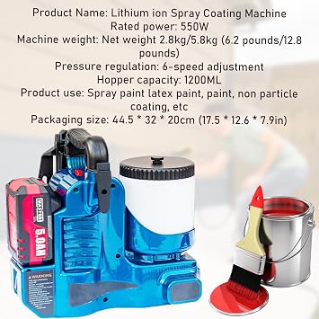 Airless Paint Sprayer,Cordless and Electric Dual Mode,6-Speed Adjustable,Portable High-Pressure Spray Gun with 70-Inch Hose for Smooth Coating on Walls,Furniture,Fences Blue