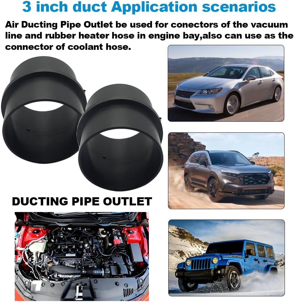 Car Air Ducting Connector Straight Air Heater Duct Joiner Connector Pipe 3'' 75mm OD Black (2PCS)
