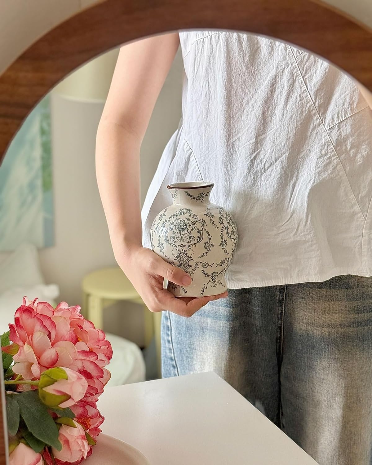 Vintage Chinoiserie Ceramic Vase, Classic Decorative Porcelain Flower Vase for Centerpiece Living Room Table Shelf, Retro Country Decor - Image 4