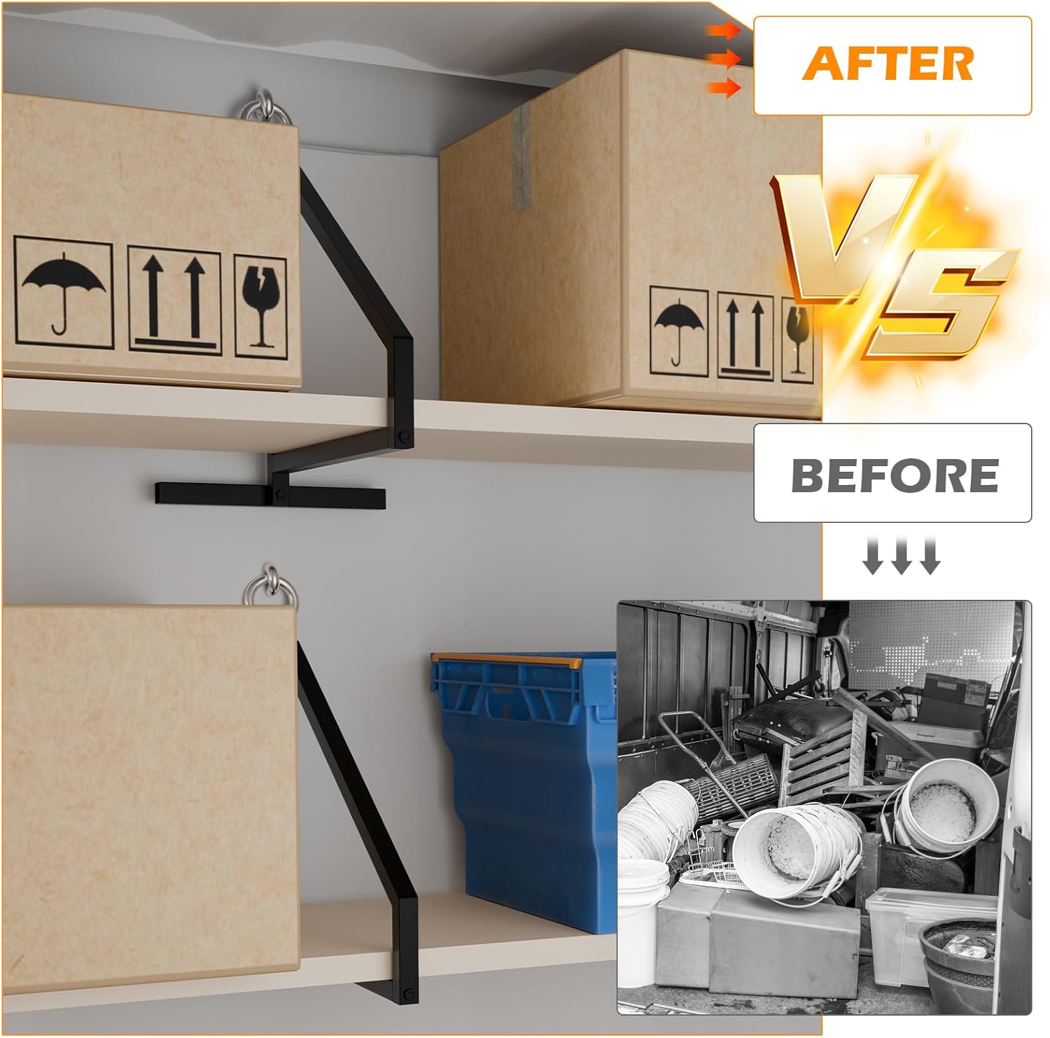 4-Pack Heavy Duty Shipping Container Shelf Brackets - Powder Coated Steel, 19.7"x15.9" Size, 600lbs Capacity, No-Drill Removable for 2-Tier Setup in Trailers, Garages & Conex Containers