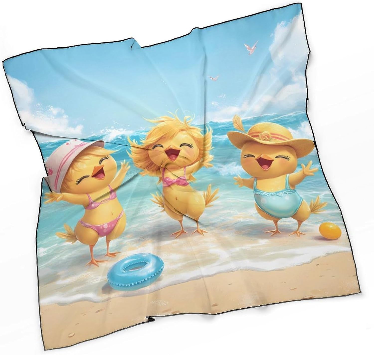 Chicken Beach Funny Animal Bandana Fashion Head Scarf Square Silk Scarf Print Neck Hair Scarfs for Women Men Gifts