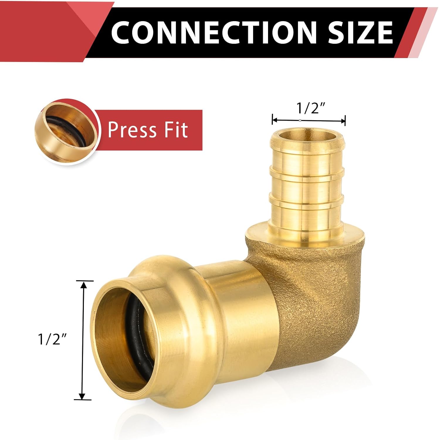 (Pack of 5) EFIELD 1/2" Copper Press X 1/2" PEX B Crimp Elbow Brass Fittings For Copper and Pex Pipe Connection,(PRESS091-5PCS)