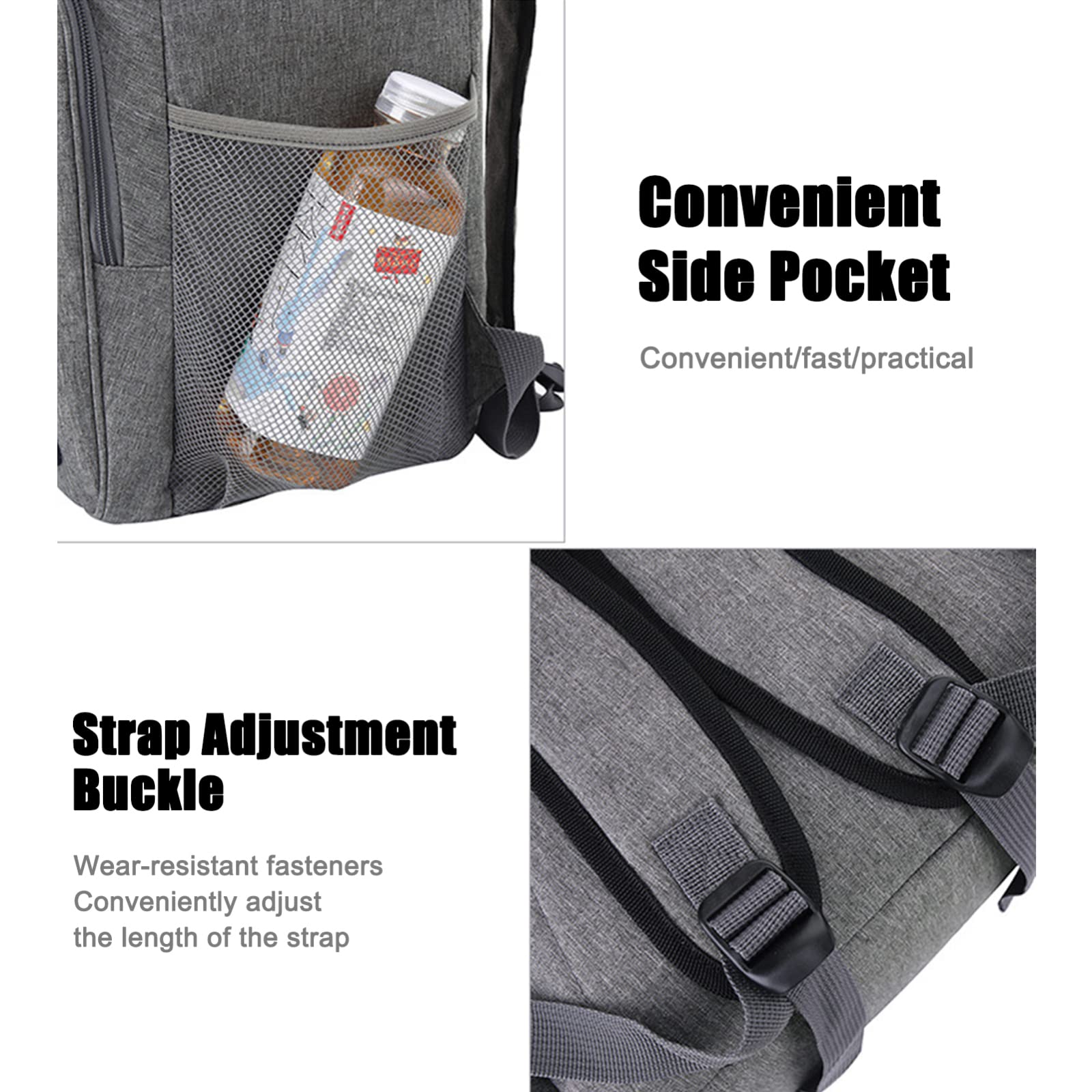 Zaino Termico Isolante da Picnic, Set di cestini da Picnic, per Coppie in Famiglia, Zaino Termico Leggero per Pranzo,Pesca,Escursionismo,Campeggio,Spiaggia,Barbecue(Grigio)
