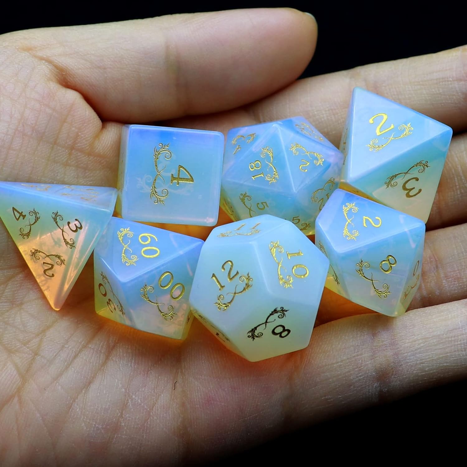 Haxtec Opal DND Dice Set Gemstone Polyhedral Dice with Premium Dice Case for D&D Compatible with Dungeons and Dragons Role Playing Board Games Gift