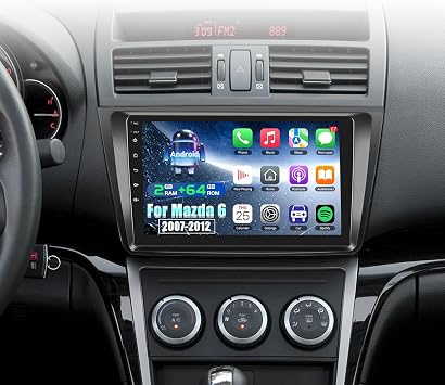 [2+64G] NHOPEEW Android 13 Car Stereo for Mazda 6 2007-2012 with Wireless CarPlay & Android Auto - 9 Inch Touch Screen Car Radio - GPS Navigation/DSP/WiFi/SWC/Bluetooth + AHD Backup