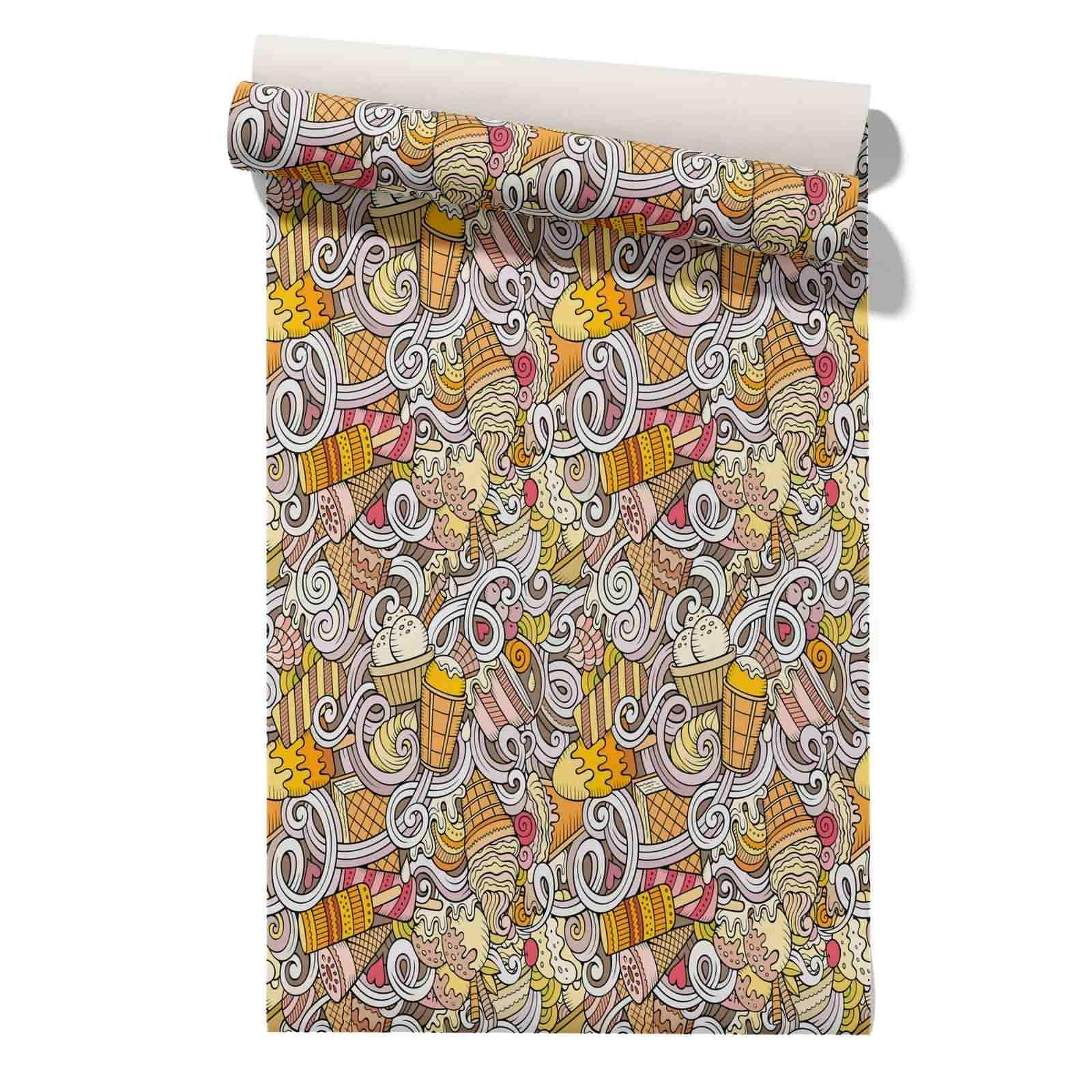 CEVAN Kitchen Wallpaper for Walls Drawer Liners UK Ice Cream Cartoon Hip Hop 45x500cm