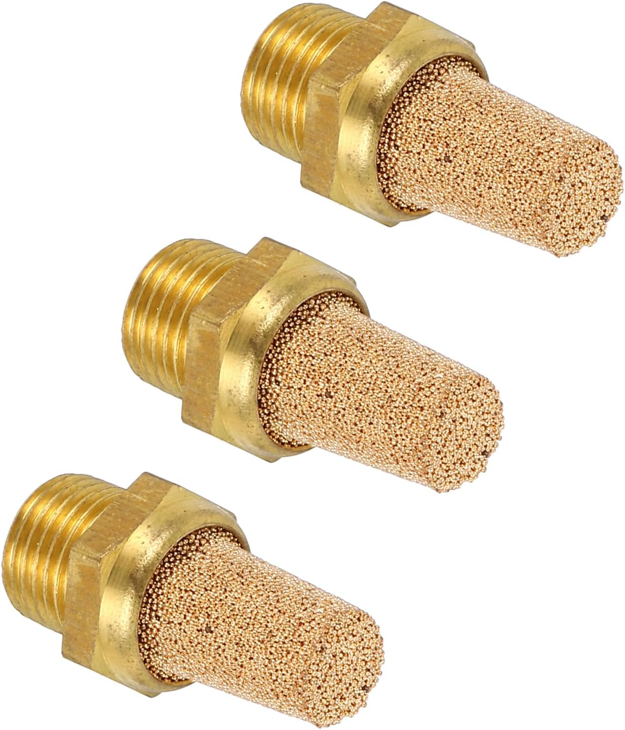 MECCANIXITY 3Pcs Air Compressor Muffler, 1/8" NPT-10mm Male Thread Sintered Bronze Exhaust for Pneumatic Tools Industrial Machinery, Long