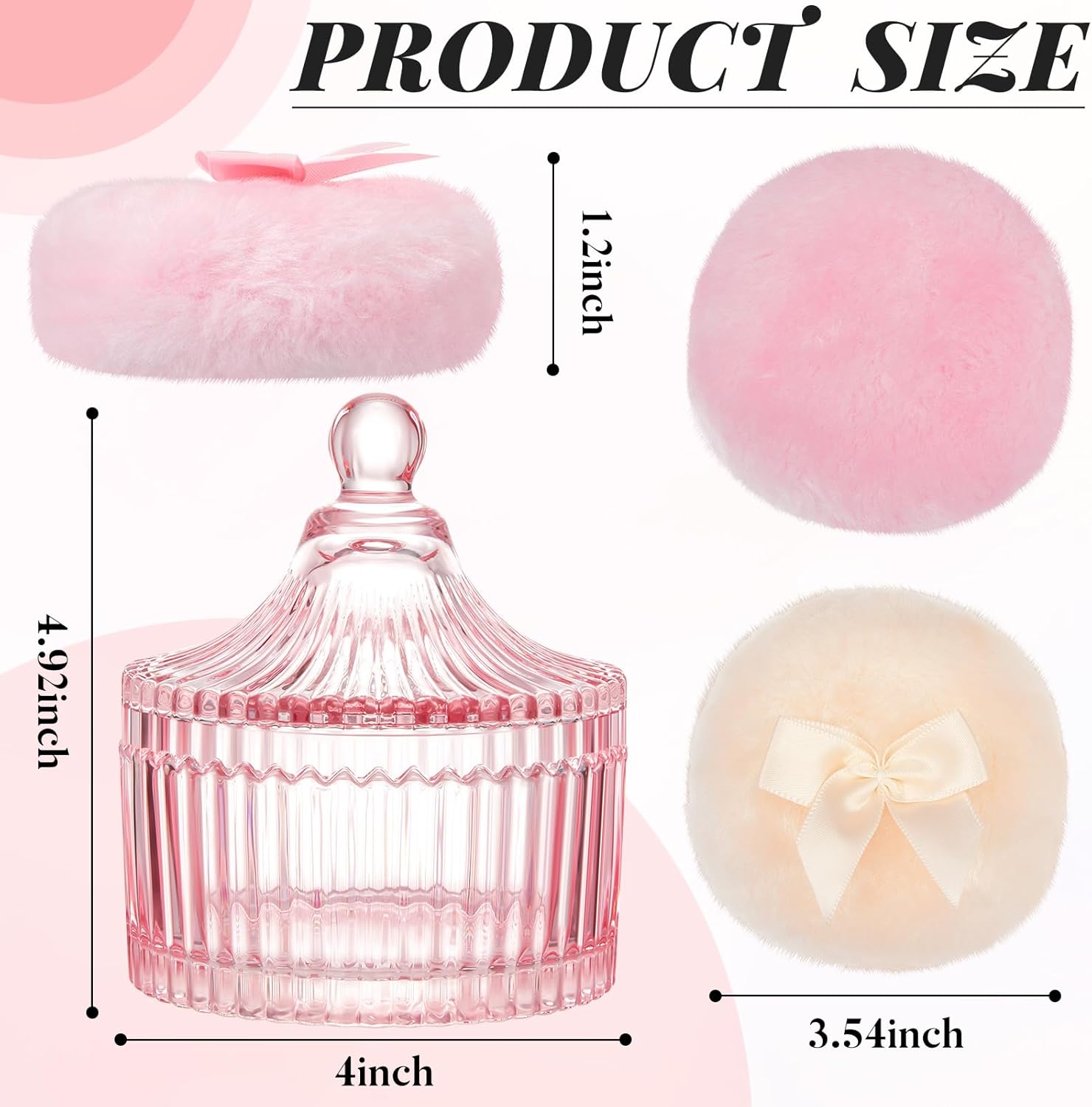 Tioncy 3 Pcs Large Body Powder Puff and Container Valentine's Day gift Powder Container with Puff Crystal Case Soft Washable Reusable Velour Face Body Glitter Wet Dry Makeup(Classic,Pink) - Image 3
