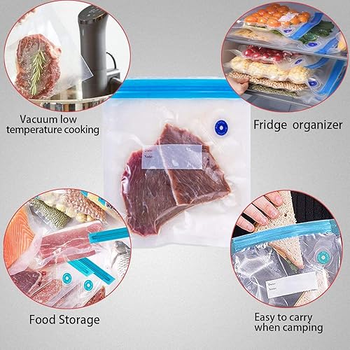 Miniatura 3 de Sous Vide Bags - Juego de 22 bolsas reutilizables al vacío para almacenamiento de alimentos, con bolsas de alimentos al vacío de 3 tamaños, 1 bomba