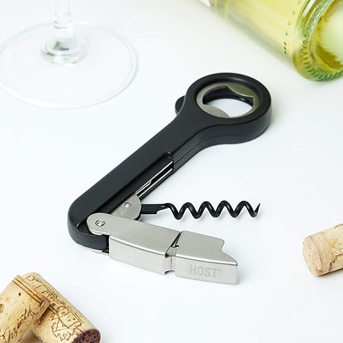 Miniatura 4 de Host Sacacorchos de doble bisagra, abridor de botellas de acero inoxidable y cortador de lámina, llave de vino, accesorios de bar, juego de 1, negro