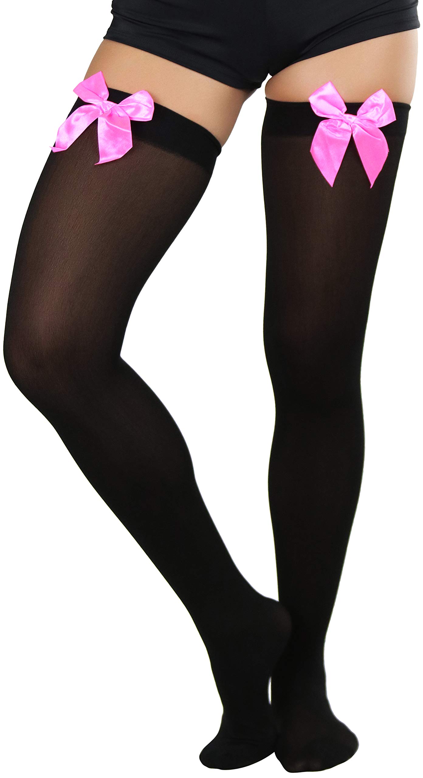 ToBeInStyle Women’s Opaque Long Thigh High Stockings w/Decorative Front Satin Bow