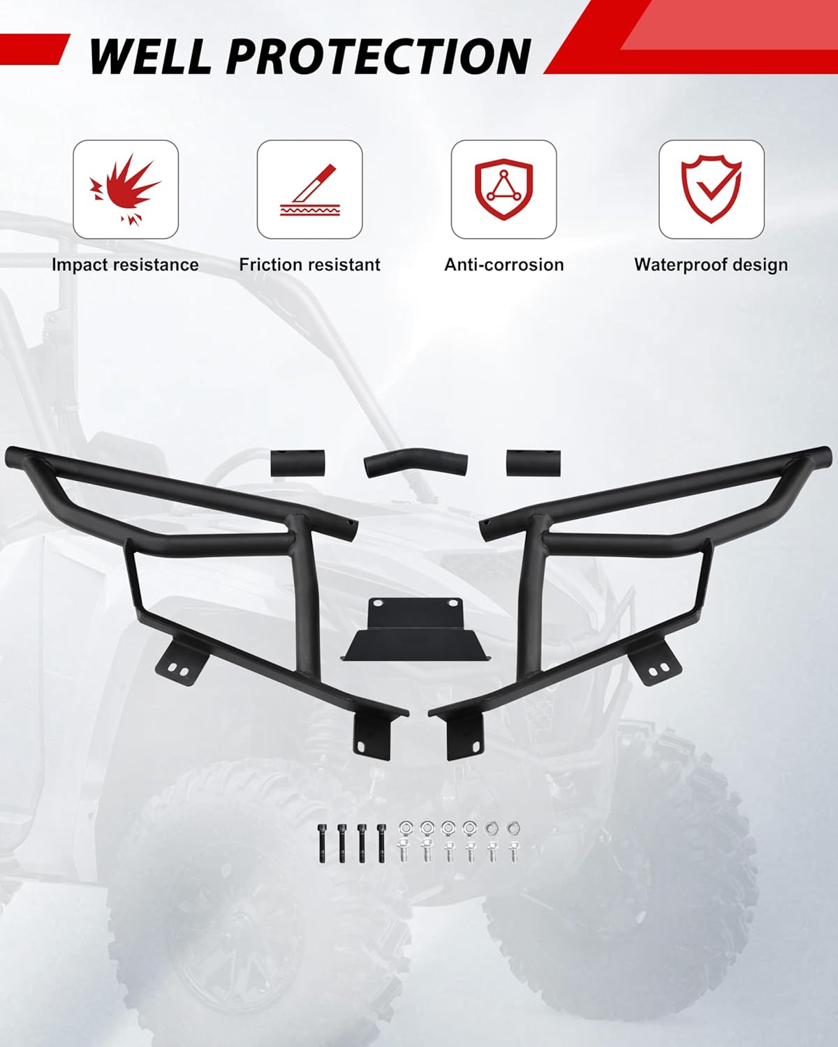 Front Bumper for Yamaha RMAX, Heavy-Duty Combined Brush Guard Black Bumper Guard Protector for Yamaha Wolverine RMAX2 RMAX4 1000 2021-2025 Accessories