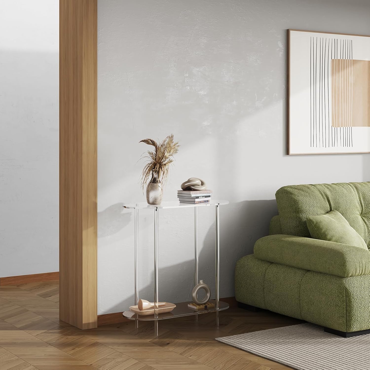 Acrylic Console Table, 2-Tier Oval Frame Sofa Table, 29.53" Small Modern Entryway Table for Living Room, Hallway, Office, Foyer, Easy Assembly (Clear)