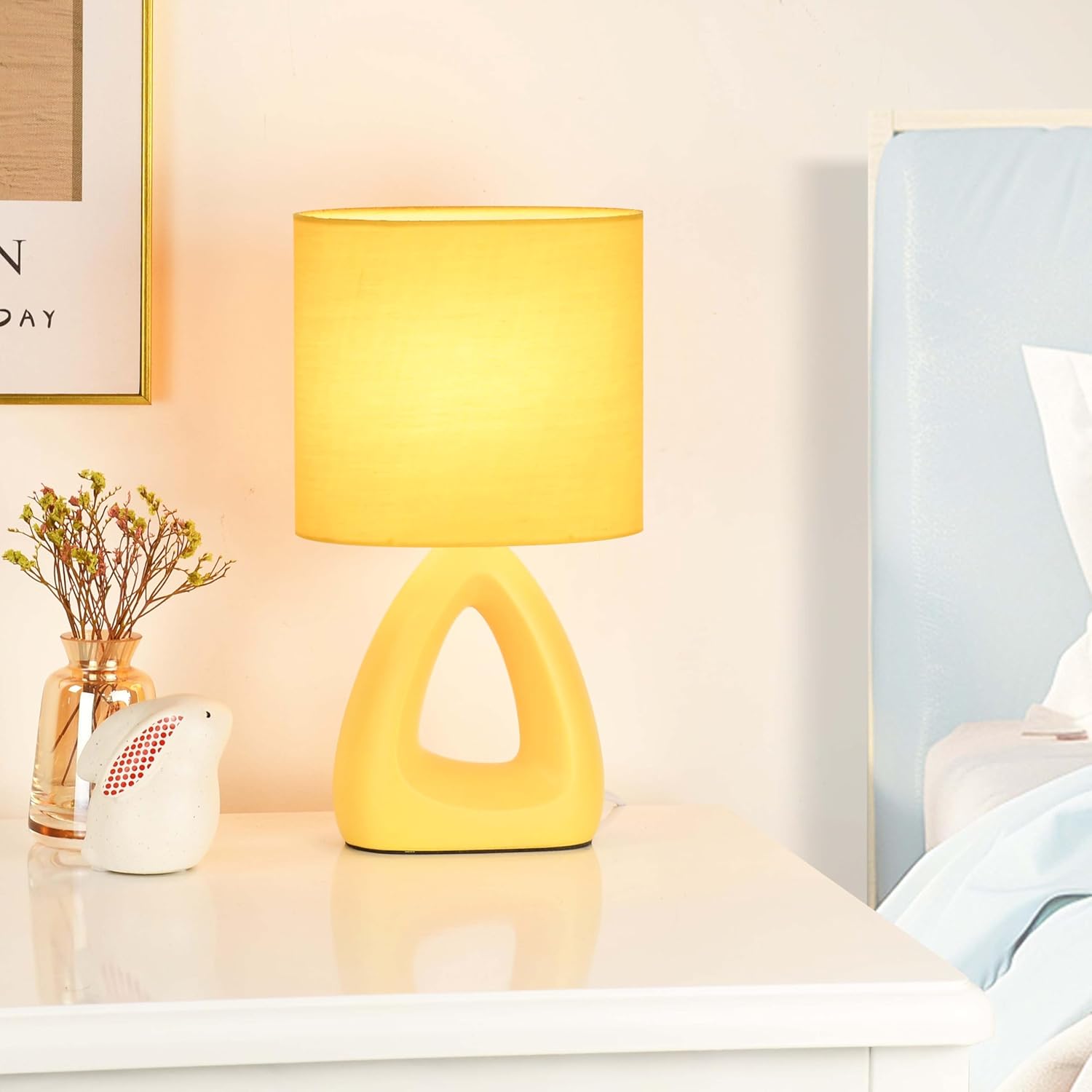 Lampwell LILA Small Table Lamp for Living Room as Bedside Table Lamp for Bedroom,Modern Ceramic Table Lamp,Kids Table Lamp,Night Table Lamp,6.7×3.94×H11.8IN,Bulb Excluded,Yellow Table Lamp