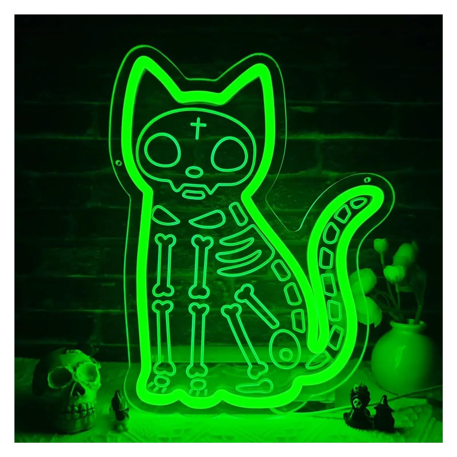 RONGCH Hanging Art Signs Skull Cat Neon Sign Wall Decoration for Bedroom Gameroom Livingroom Birthday Party 33x25.7cm