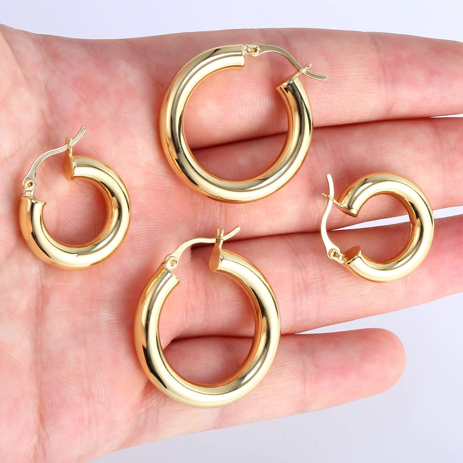 Aretes chapados en oro de 14 quilates con diseño cilíndrico, gruesos, hipoalergénicos y livianos para mujer, 20, Latón 7
