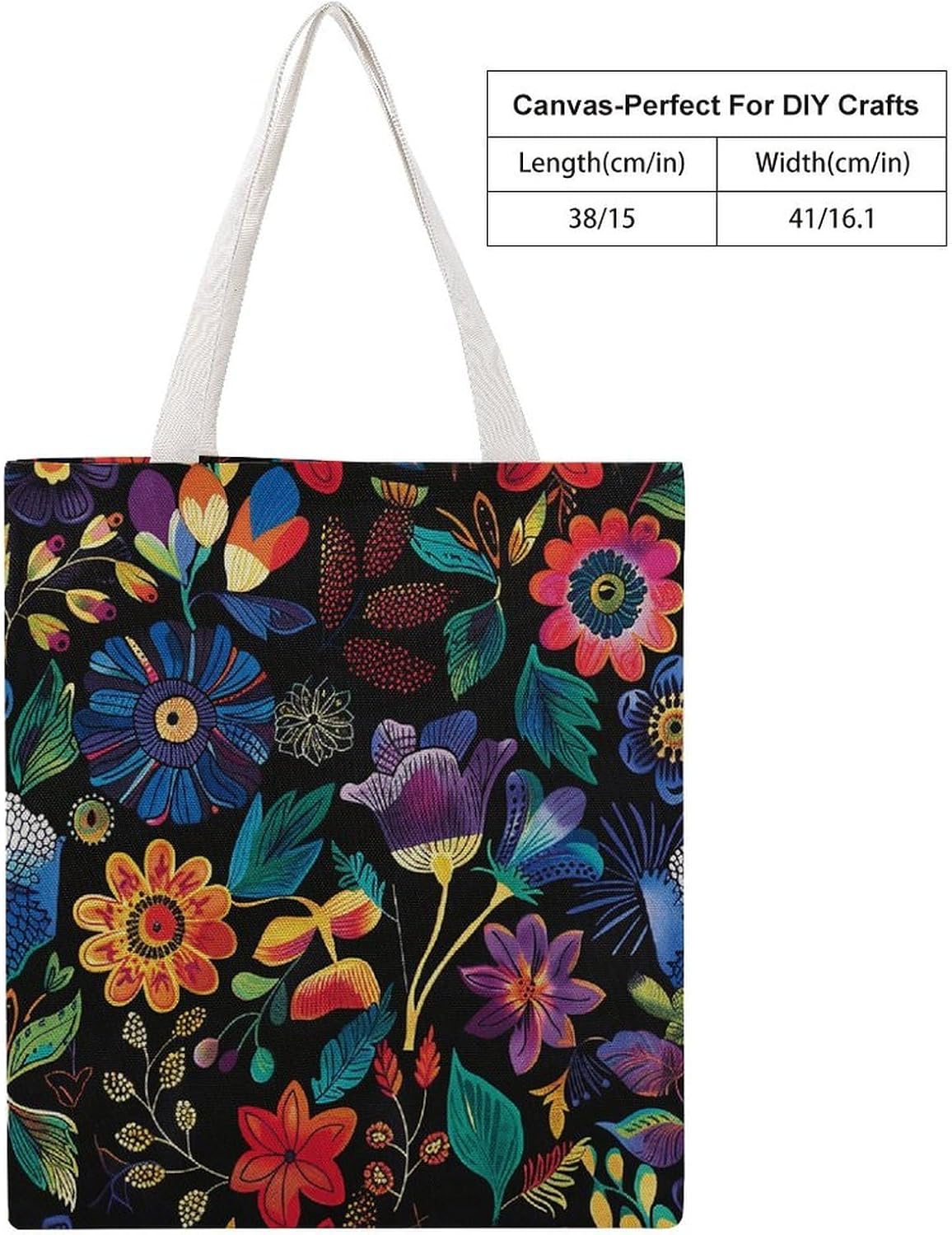 Brightly Colored Flowers Canvas Tote Bag Reusable Grocery Bags Foldable Soft Cotton Shoulder Carry Bag