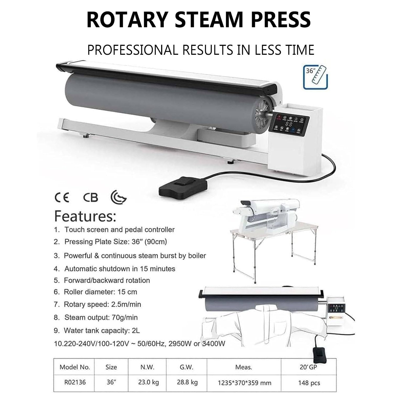 Prensa de Vapor Rotativa Multifuncional Centro Planchado, Maquina Planchar Doblar Ropa con Control por Pedal,Diseño Profesional para Uso Comercial e Industrial