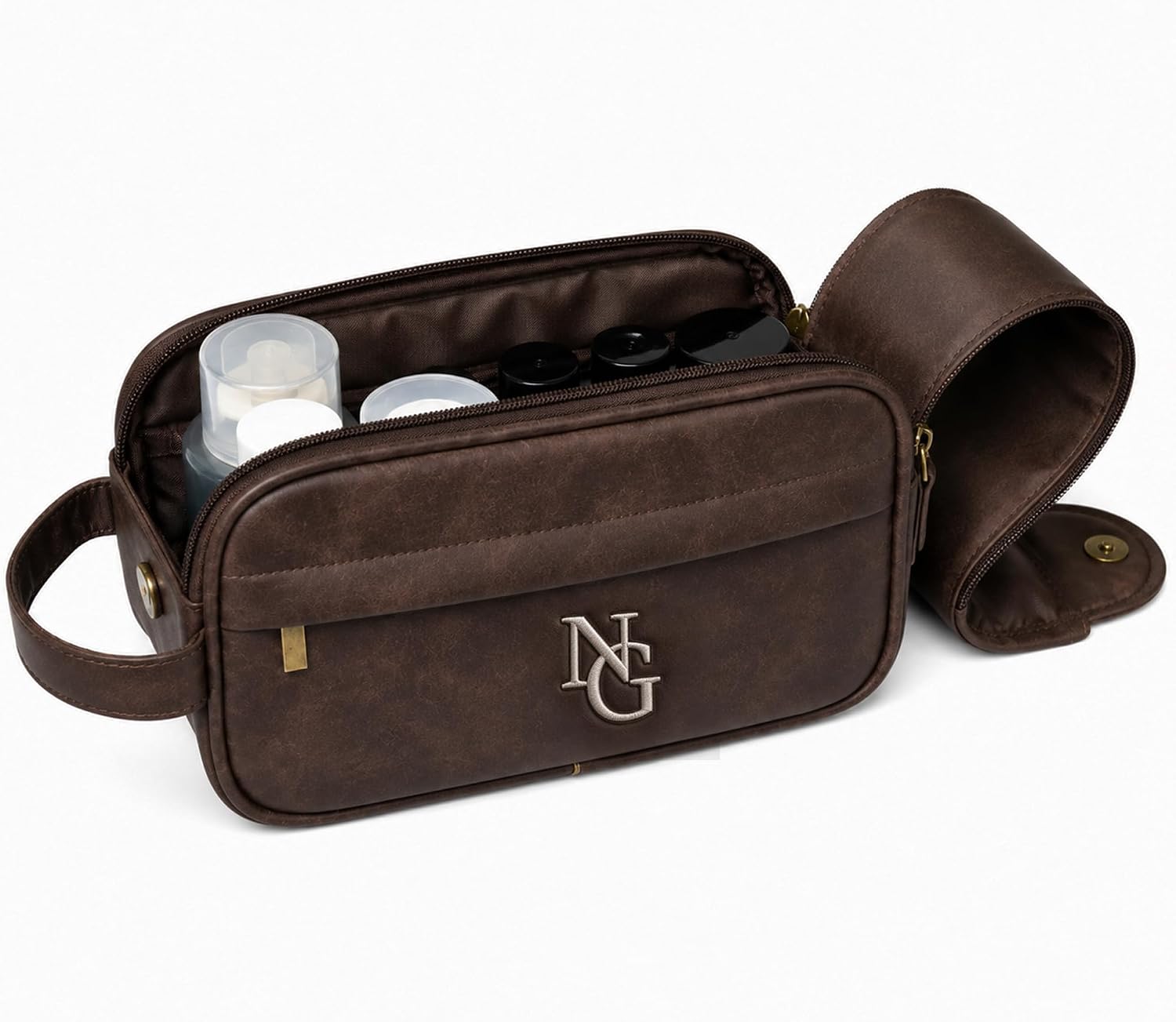 Personalized Toiletry Bag Embroidery for Men, Custom Embroidery with Name Letter PU Leather Waterproof Toiletry Organizer Dopp Kit Travel Essential for Men Husband Groomsmen Anniversary (Tea-colored)