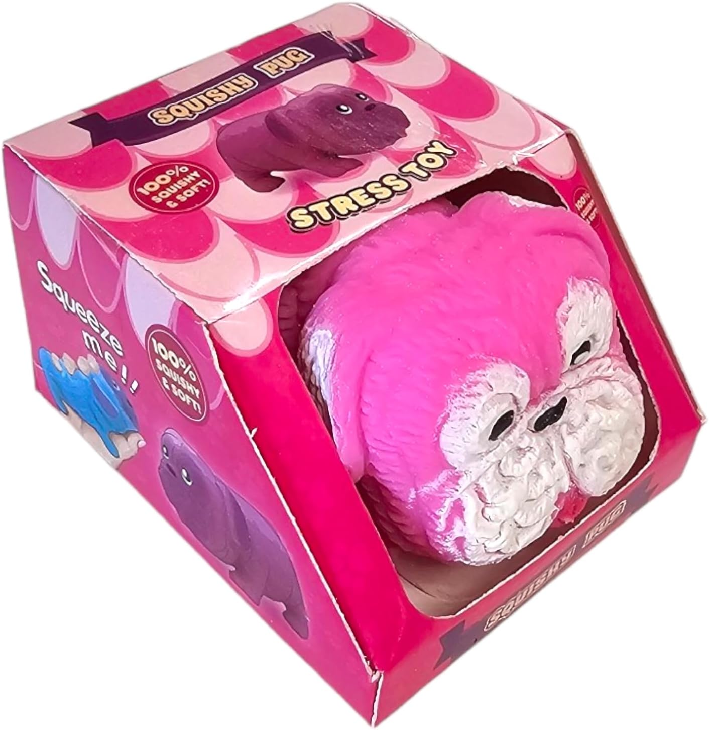Squishy Stretchy Pug (2.5" to 6.5") Rubber Fidget Sensory Toy Filled with Sand. Great Stress Relief Dog Toy for Kids, Adults and Pets. (1 Pack - Neon Pink)