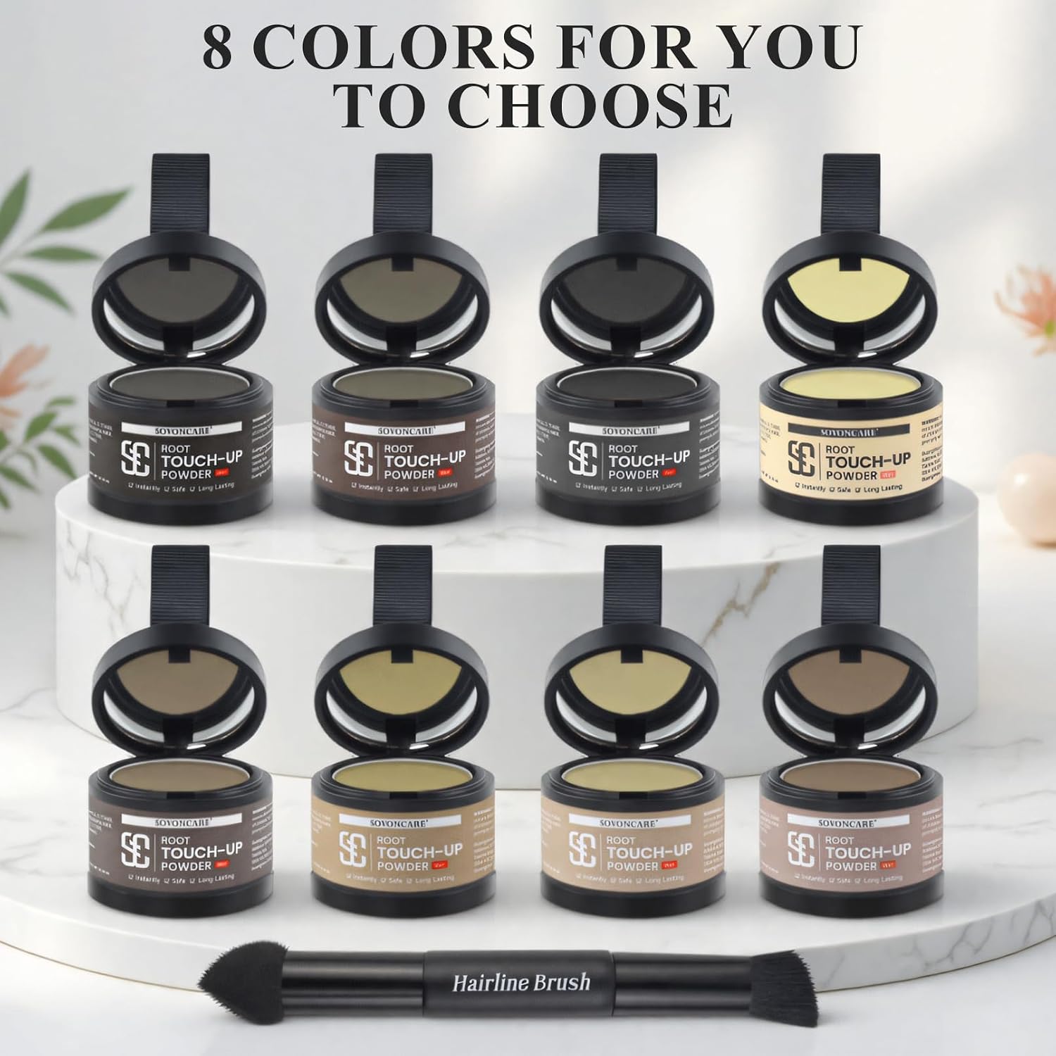 SOVONCARE Wet Hairline Powder for Women & Men - Hair Root Touch Up Powder for Grey Coverage, Thinning Hair & Bald Spots, Stays All Day - Instant Root Cover Up, Includes Brush（Medium Brown 0.14 Oz）