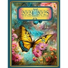 2024-2028 5 FIVE YEAR MONTHLY PLANNER FROM JANUARY 2024 TO DECEMBER 2028 - 60 MONTHS CALENDAR AGENDA SCHEDULE ORGANIZER - "YEARS ... 2028 - VINTAGE BUTTERFLY COVER WITH FLOWERS