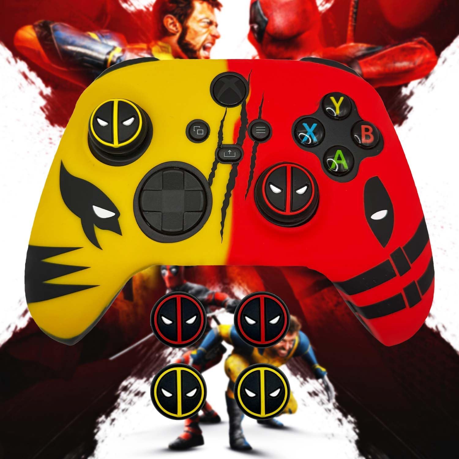 ElitePlay Dpool vs Wolve Anti-Slip Silicone Cover Skin for Xbox Controller With 2 Sets Thumb Grips