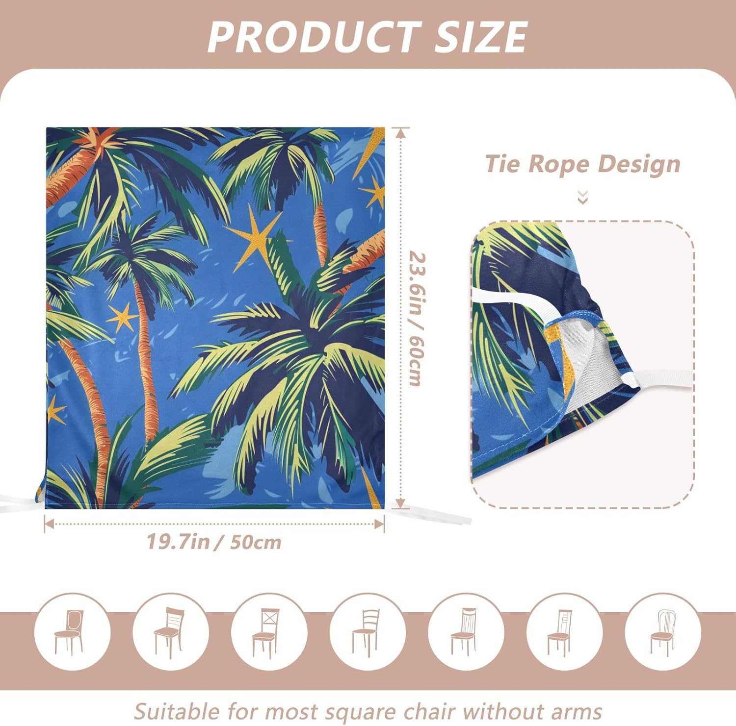 ALAZA Vintage Palm Tree Stars Chair Back Cover Set of 6, Washable Reusable Removable Chair Slipcovers Decorative Chair Cover for Home Kitchen Wedding Party