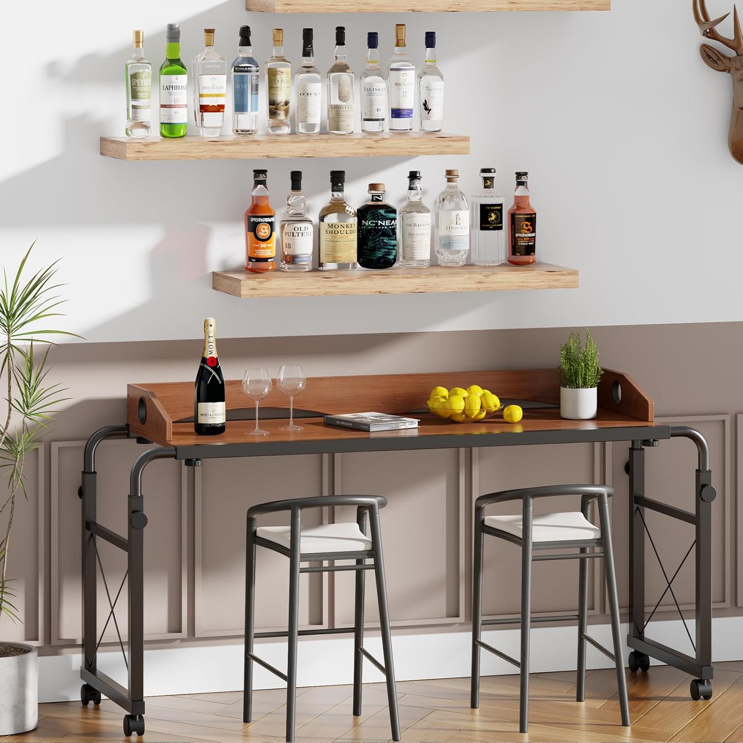 Overbed Table with Wheels, Overbed Desk with Adjustable Length and Height, Rolling Over Bed Desk, Queen Over The Bed Table on Wheels, Heavy Duty Laptop Table for Hospital and Home