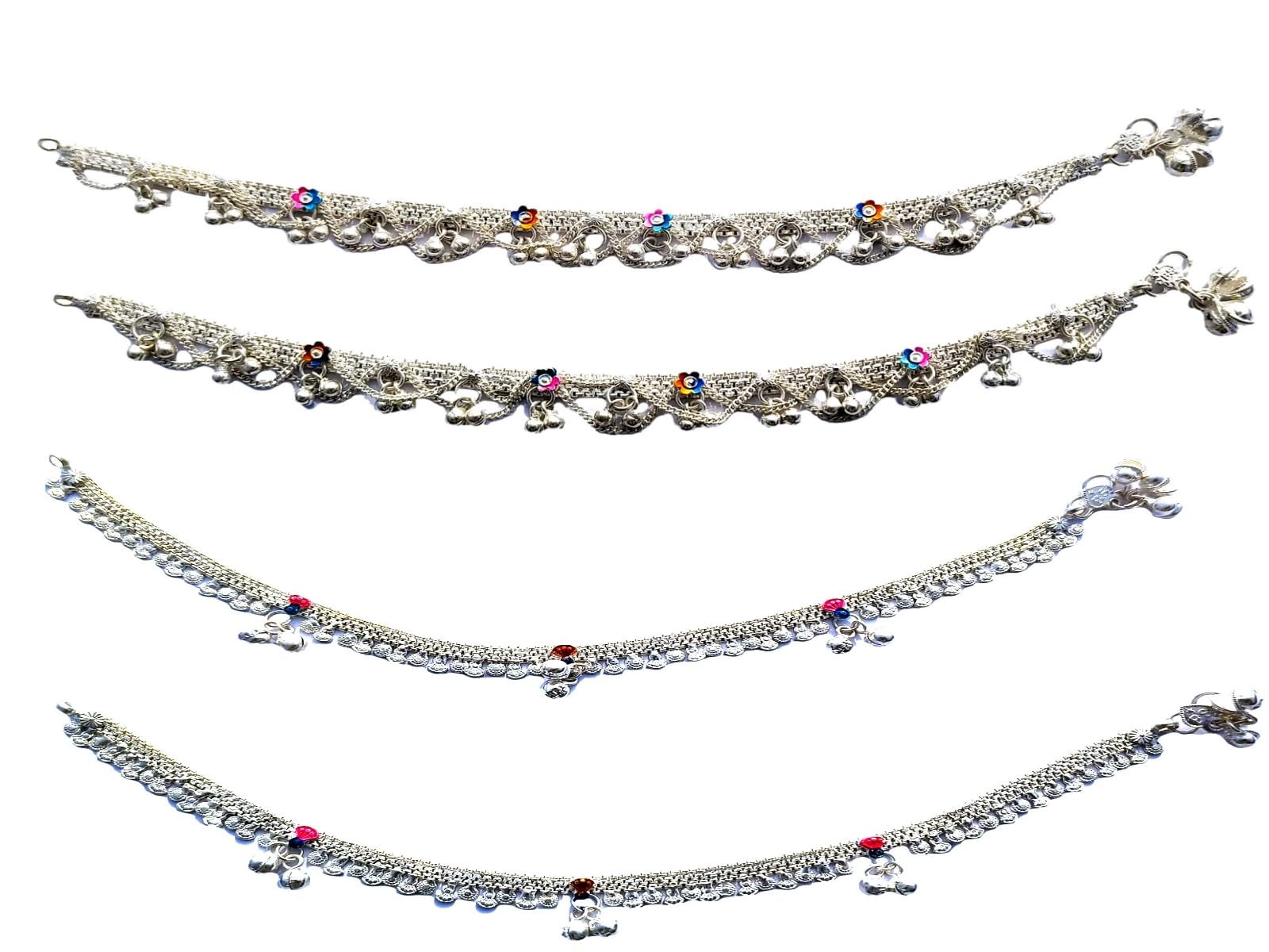 womensky Women's Anklet- Traditional Silver Plated White Metal Payal for Ethnic Purpose with Multicolour Beads-picture-7